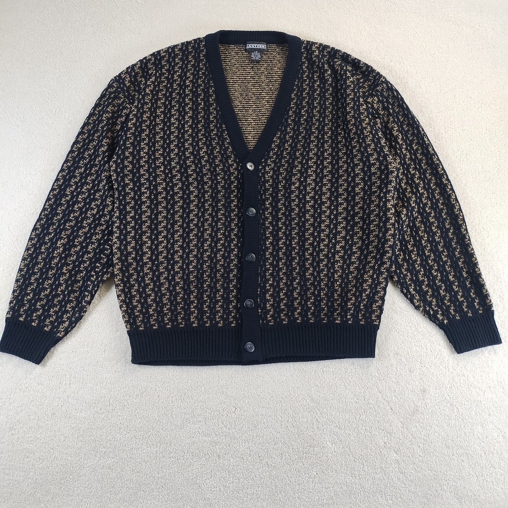VTG 90's JantzenTextured Cardigan Sweater Men's Large Black Gold Kurt Cobain EUC